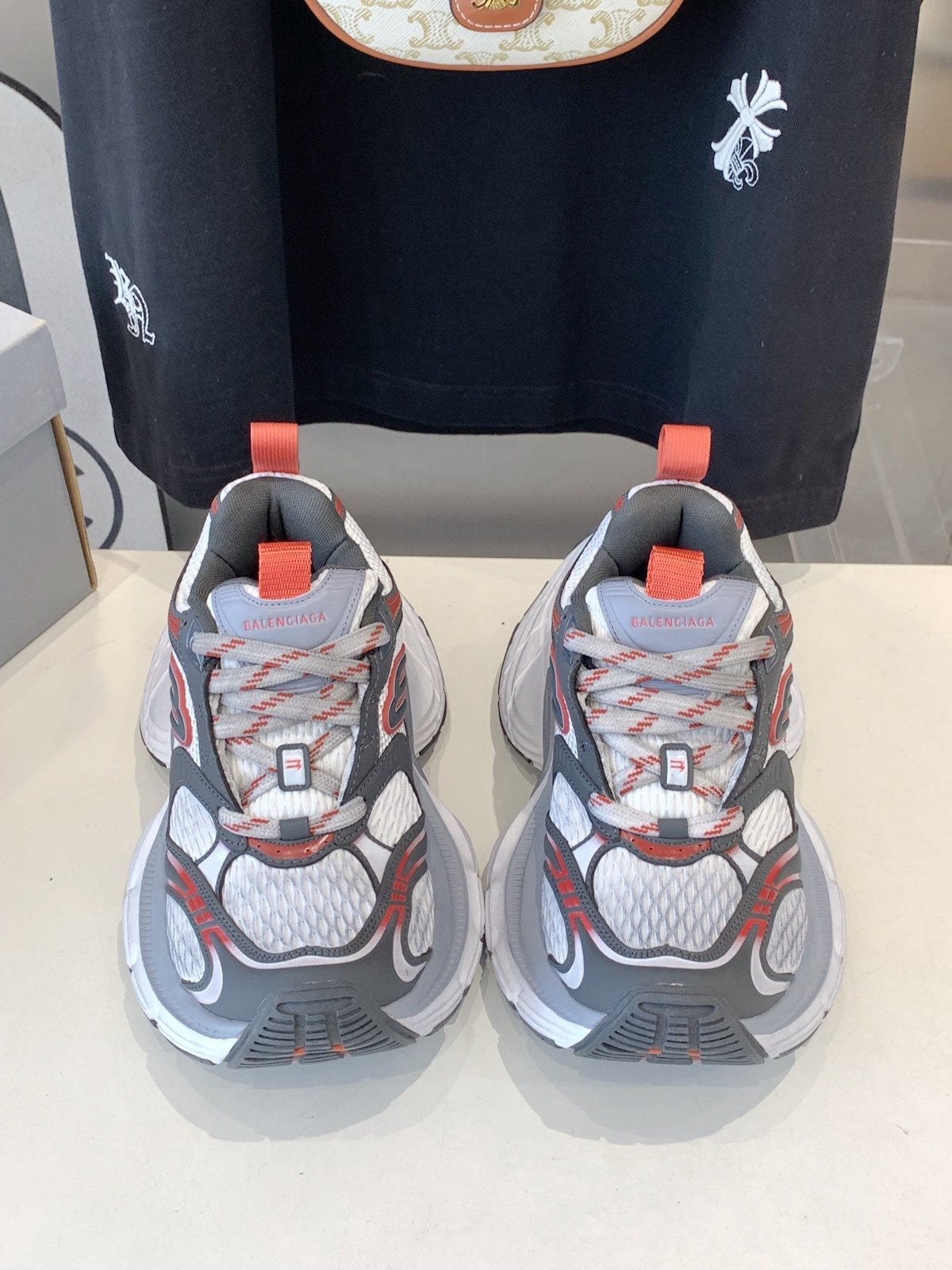 DAD SHOES IN GREY RED WHITE MESH AND CALFSKIN