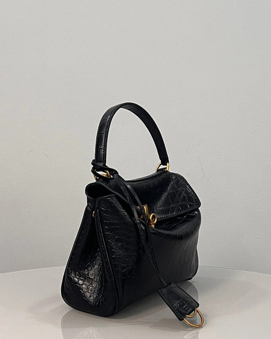 Balenciaga Mini Rodeo Bag 22 Black Crocodile Skin Gold Hardwware