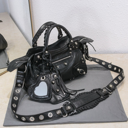 Balenciaga Neo 26cm Cagole City Handbag With Rhinestones Black Patent Calfskin