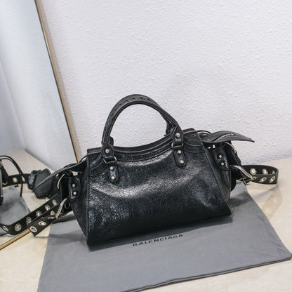 Balenciaga Neo 26cm Cagole City Handbag With Rhinestones Black Patent Calfskin
