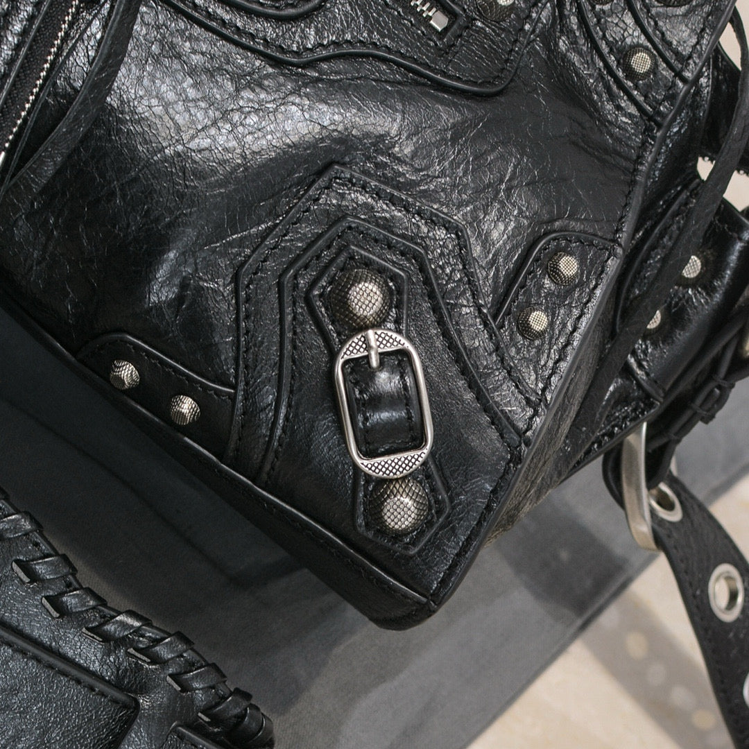 Balenciaga Neo 26cm Cagole City Handbag With Rhinestones Black Patent Calfskin