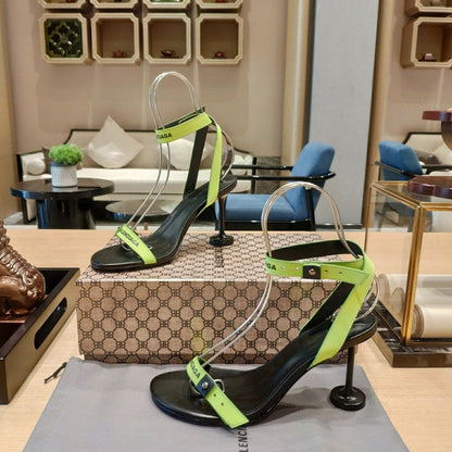 Balenciaga 26s High Heel Sandals 105 Black Green Leather 681312