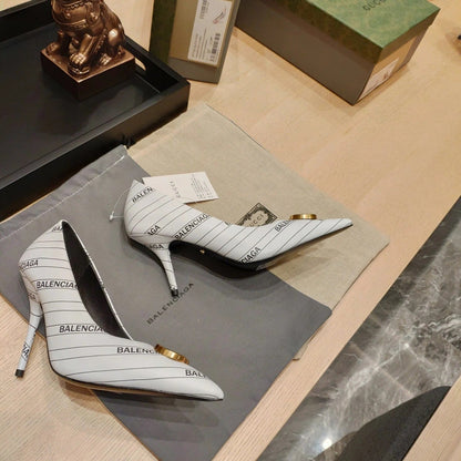 Balenciaga x GC 26s High Heel Pump White Black Sheepskin 681311