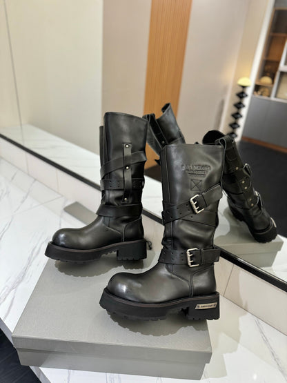 Balenciaga 25s buckled high boots black calfskin 467611