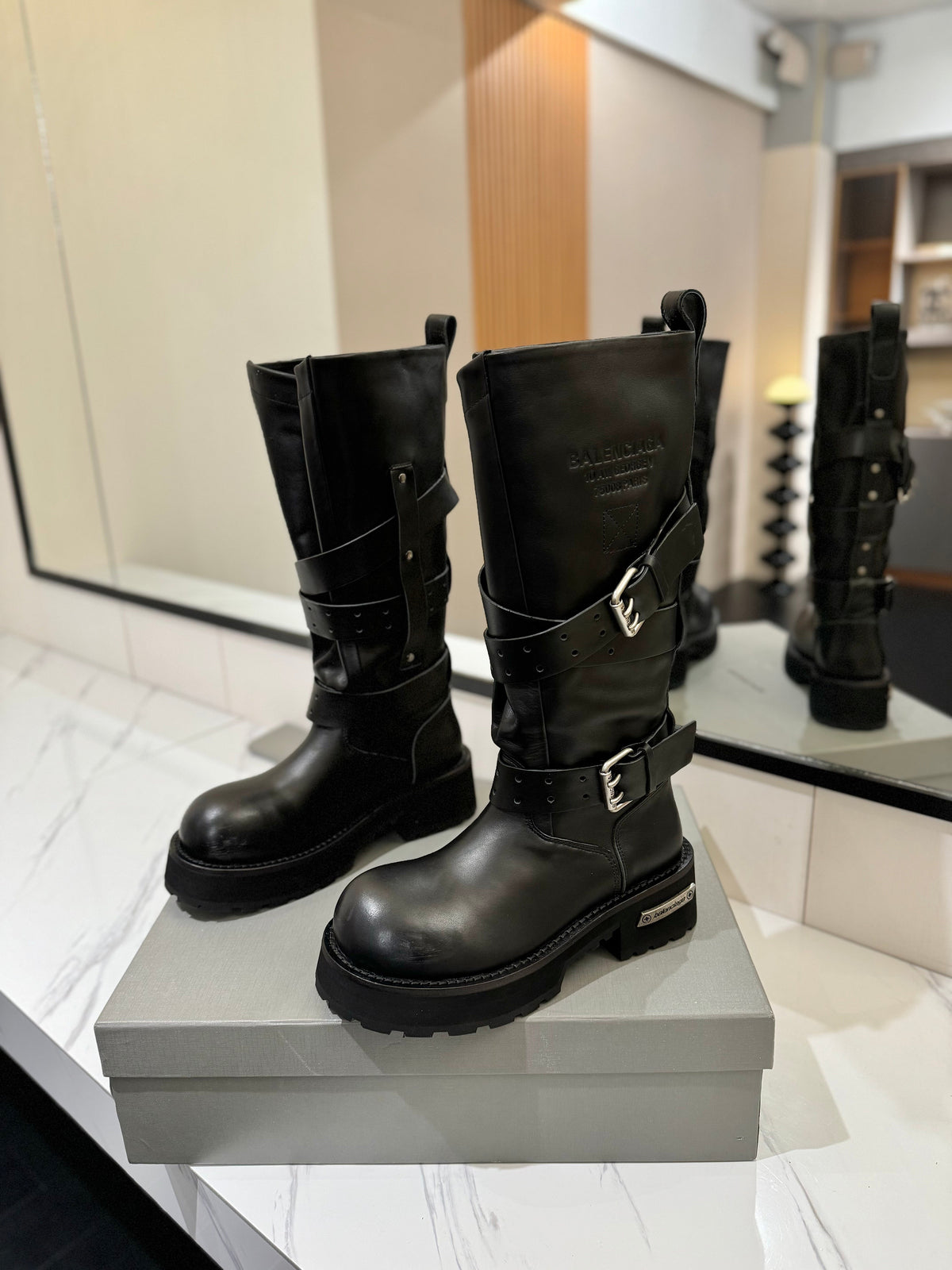 Balenciaga 25s buckled high boots black calfskin 467611