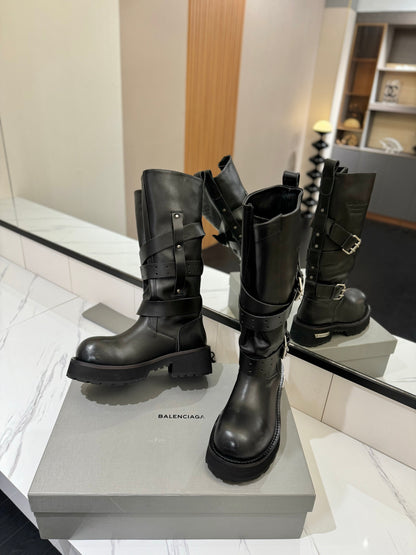 Balenciaga 25s buckled high boots black calfskin 467611