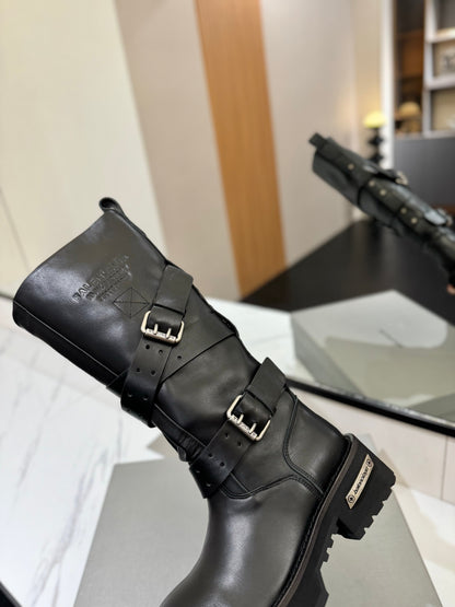 Balenciaga 25s buckled high boots black calfskin 467611