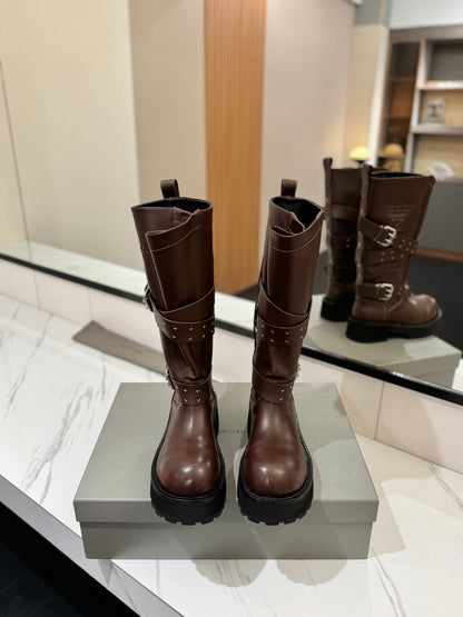 Balenciaga 25s buckled high boots brown calfskin 467612