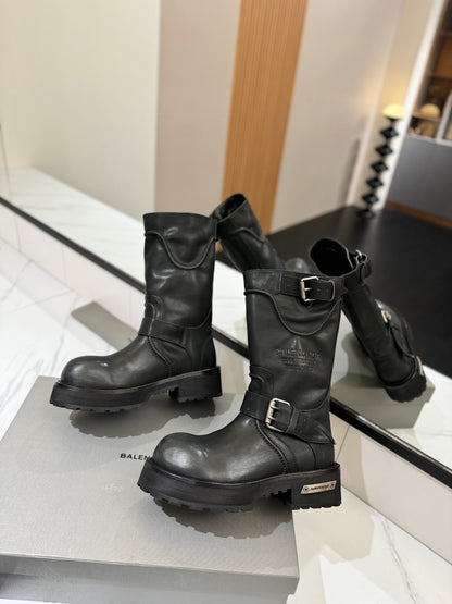 Balenciaga 25s buckled mid-calf boots black calfskin 467613