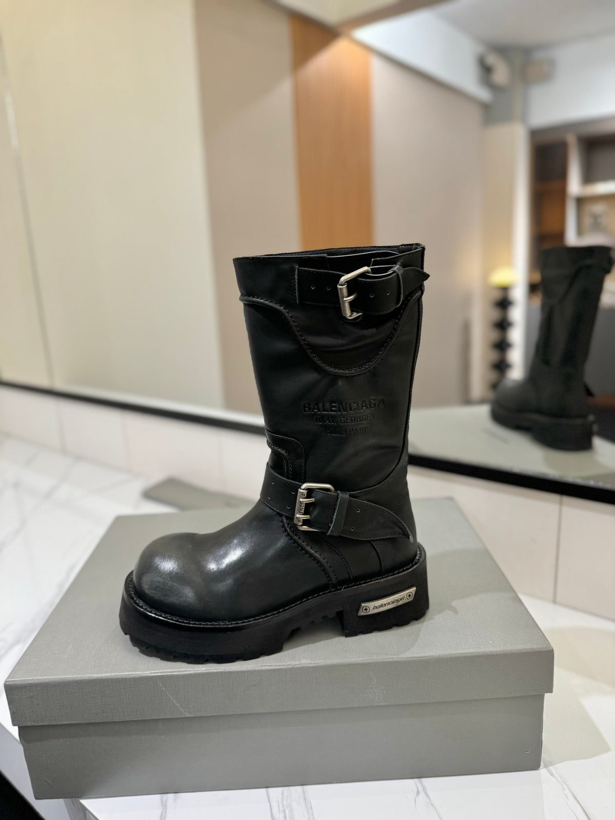 Balenciaga 25s buckled mid-calf boots black calfskin 467613