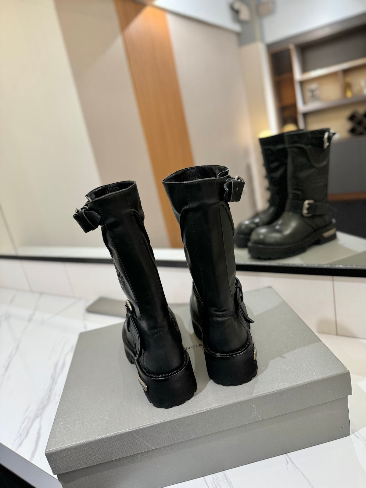 Balenciaga 25s buckled mid-calf boots black calfskin 467613