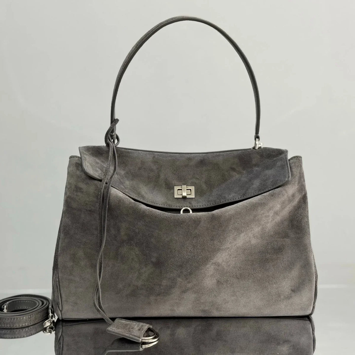 Balenciaga Medium Bag 35 Gray Suede Sliver Hardware