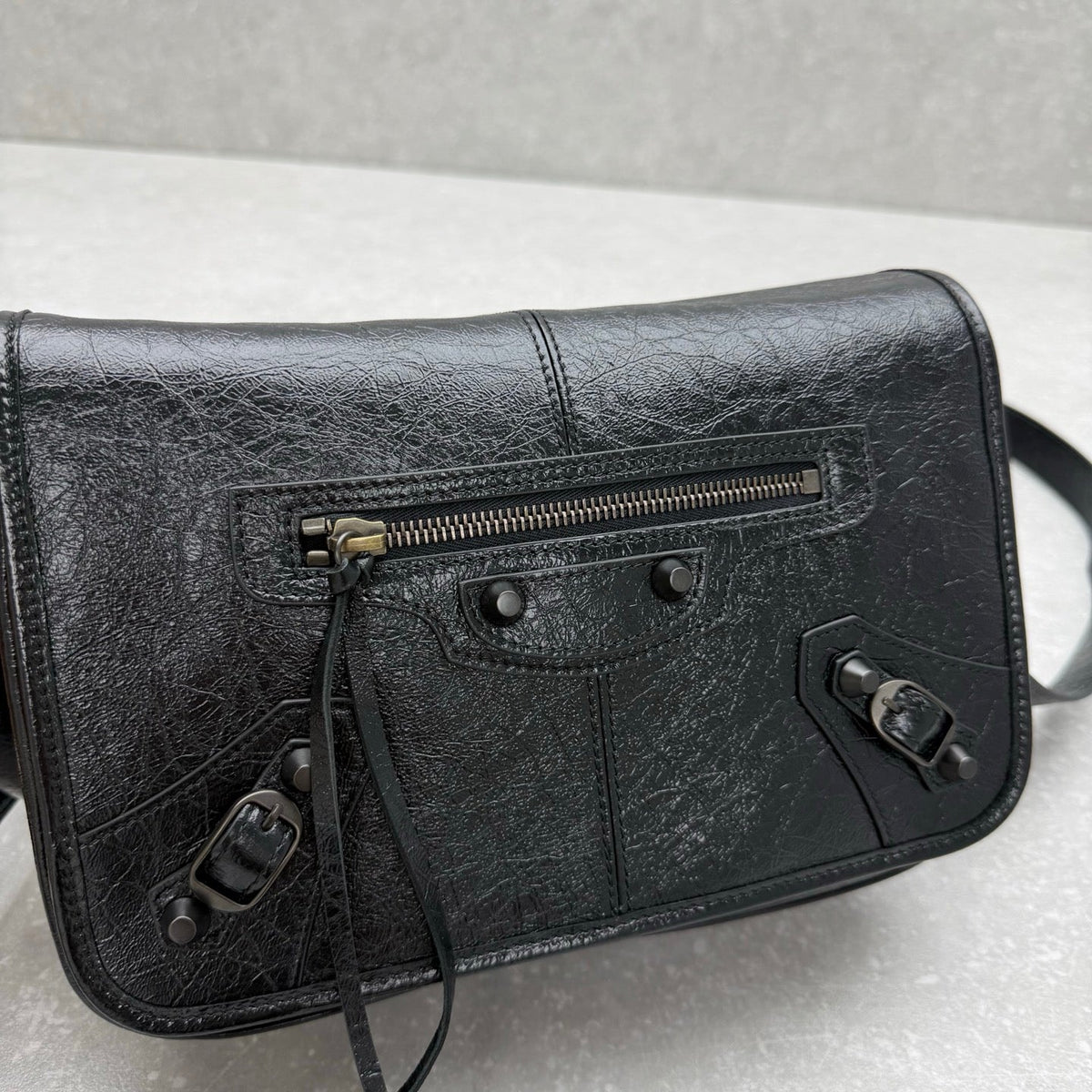 Balenciaga Le City Small Flap Messenger Bag Black Oil Wax Leather
