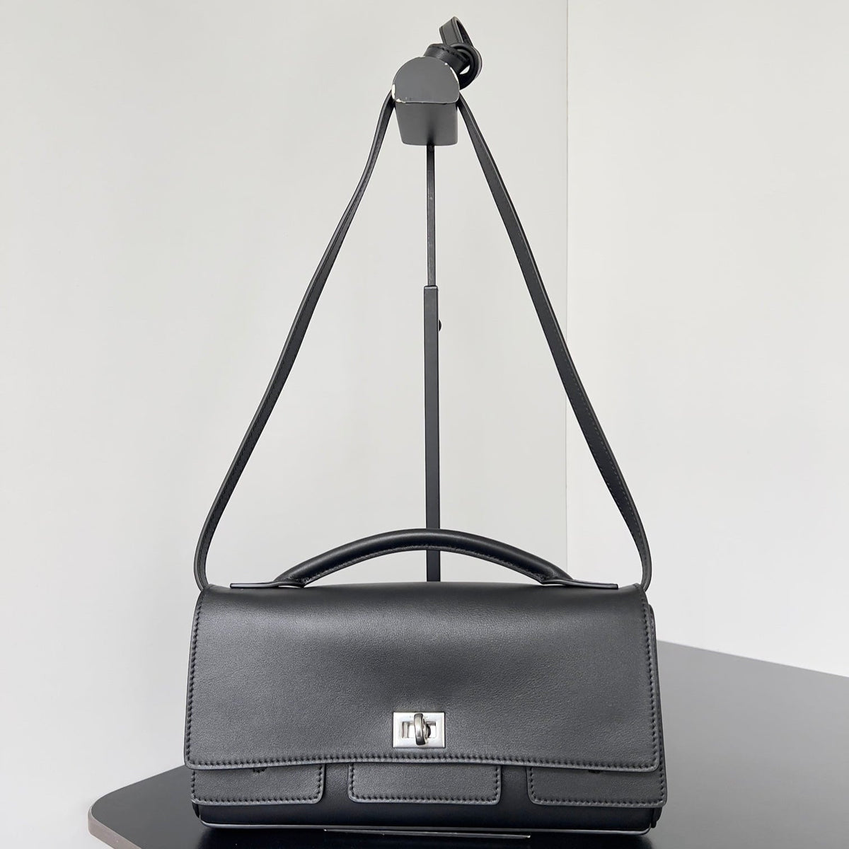 BEL AIR CLUTCH 27 IN BLACK NAPPA LAMBSKIN SILVER HARDWARE