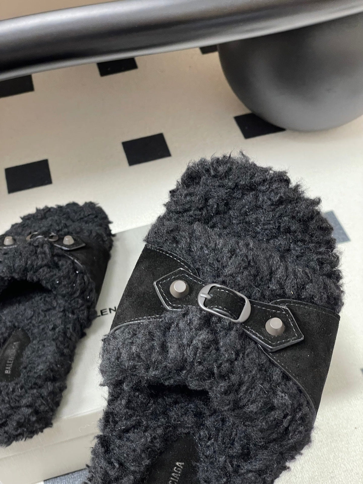 Balenciaga Classic Buckle Slippers Black Wool 535030