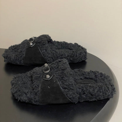 Balenciaga Classic Buckle Slippers Black Wool 535030