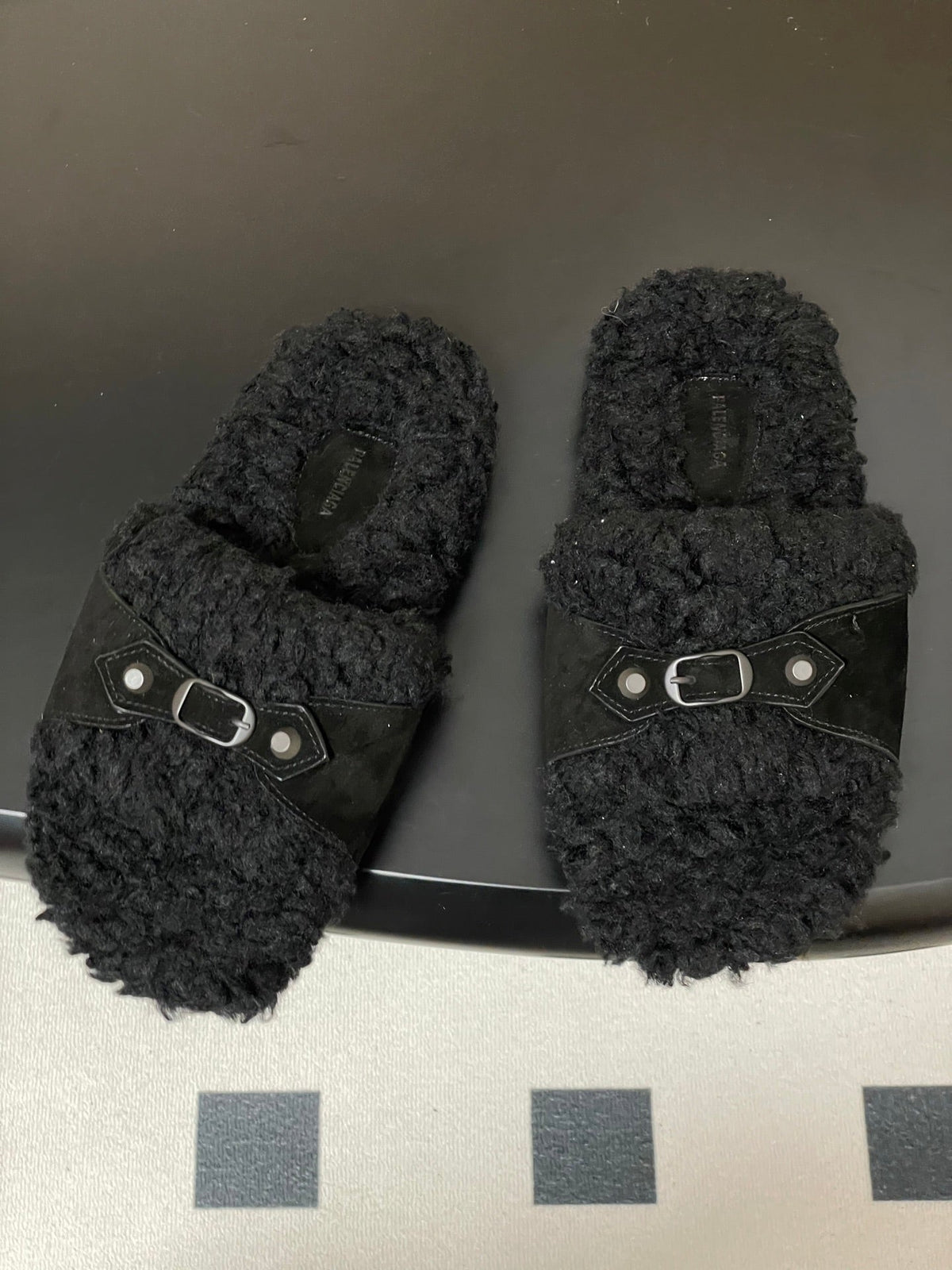 Balenciaga Classic Buckle Slippers Black Wool 535030