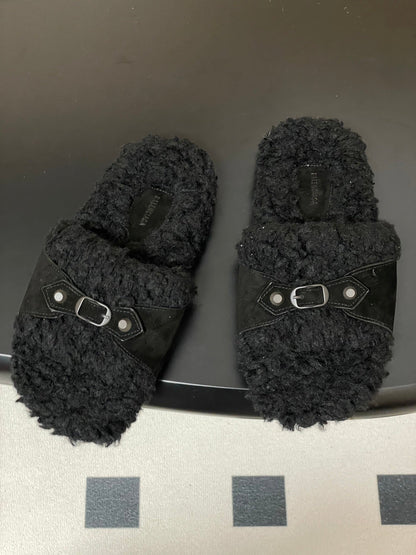 Balenciaga Classic Buckle Slippers Black Wool 535030