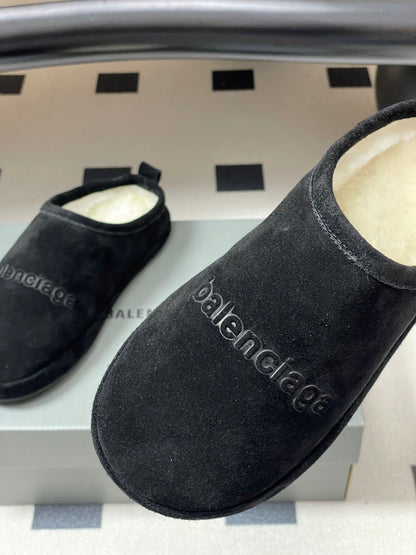 Balenciaga Mule Slip-On Black Suede Wool