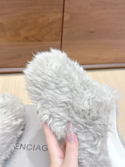 Balenciaga 25ss slippers light grey wool 462674