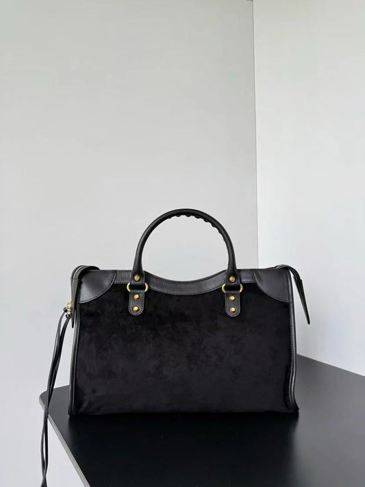 Balenciaga 2026 Le City Bag 37cm Black Suede Leather