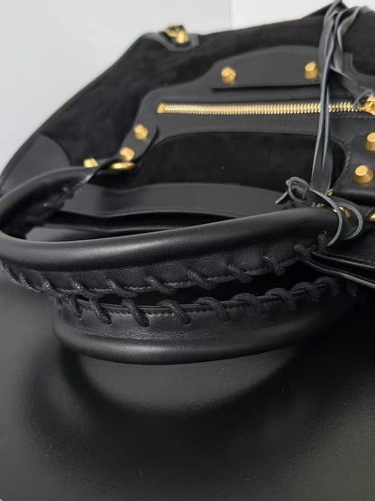 Balenciaga 2026 Le City Bag 37cm Black Suede Leather