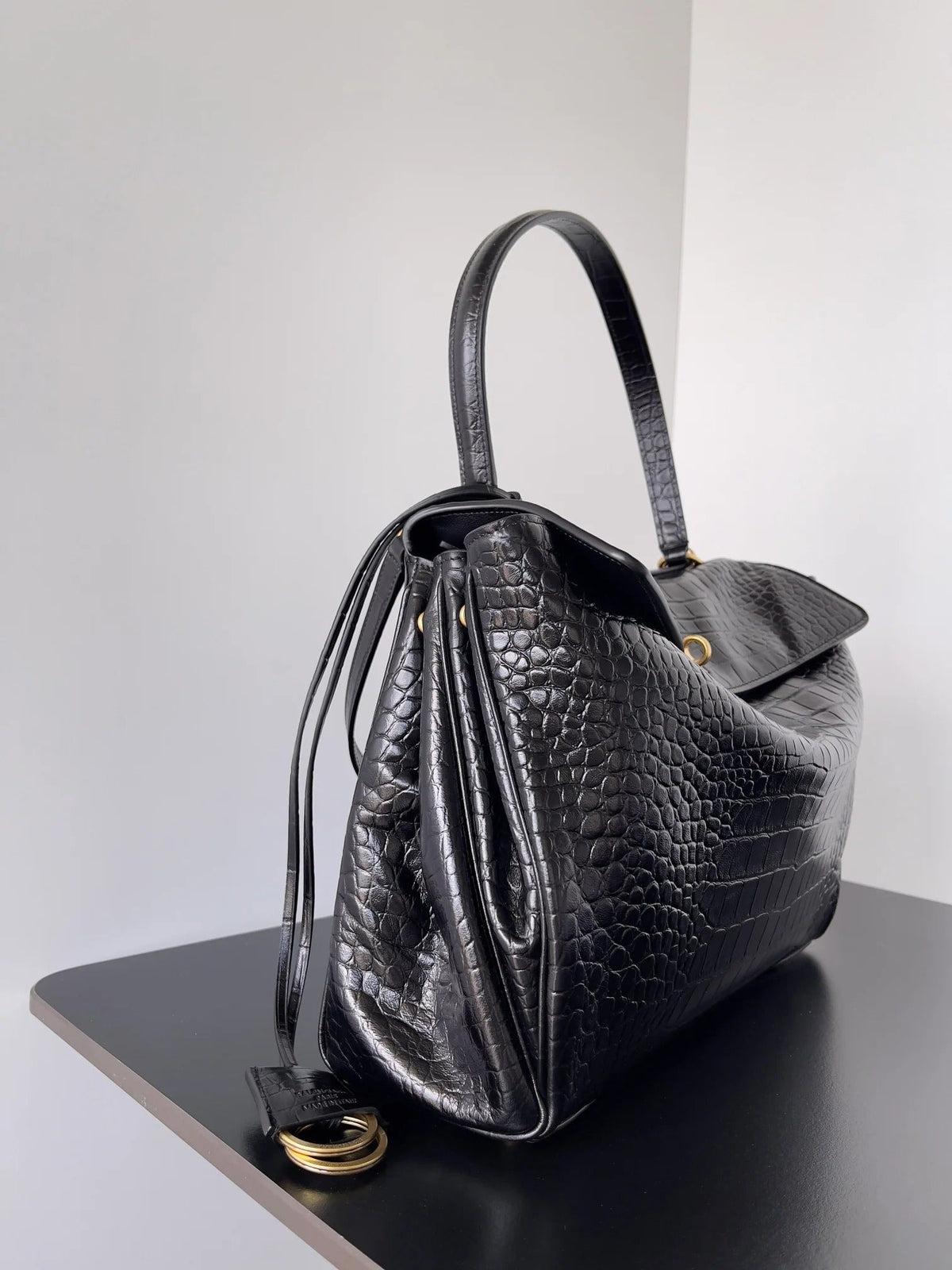 Balenciaga Rodeo Bag 35 Black Crocodile Skin Gold Hardware 351307