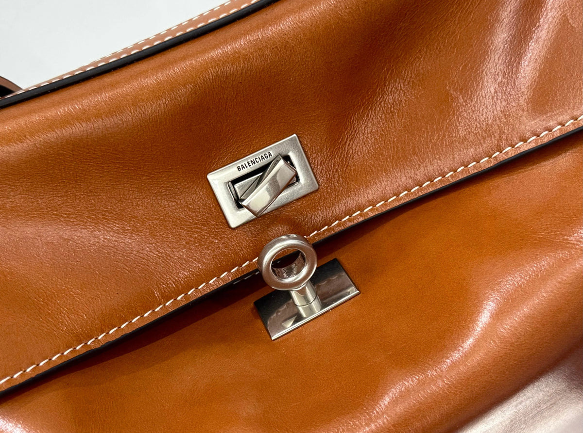 Balenciaga Large Bag 40 Camel Brown Cowhide Sliver Hardware