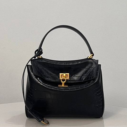 Balenciaga Mini Rodeo Bag 22 Black Crocodile Skin Gold Hardwware