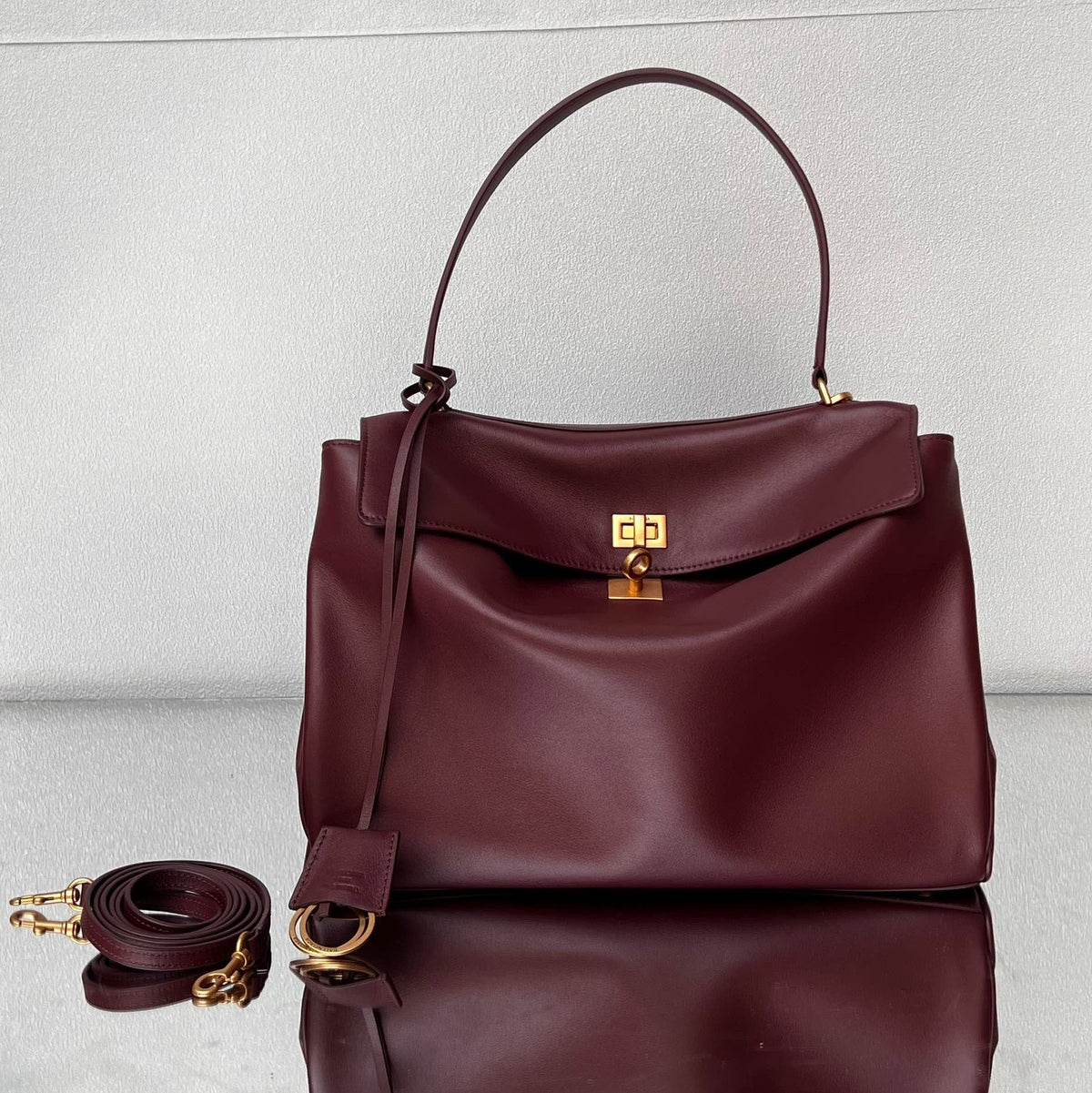 Balenciaga Small Bag 29 Burgyndy Calfskin Gold Hardware
