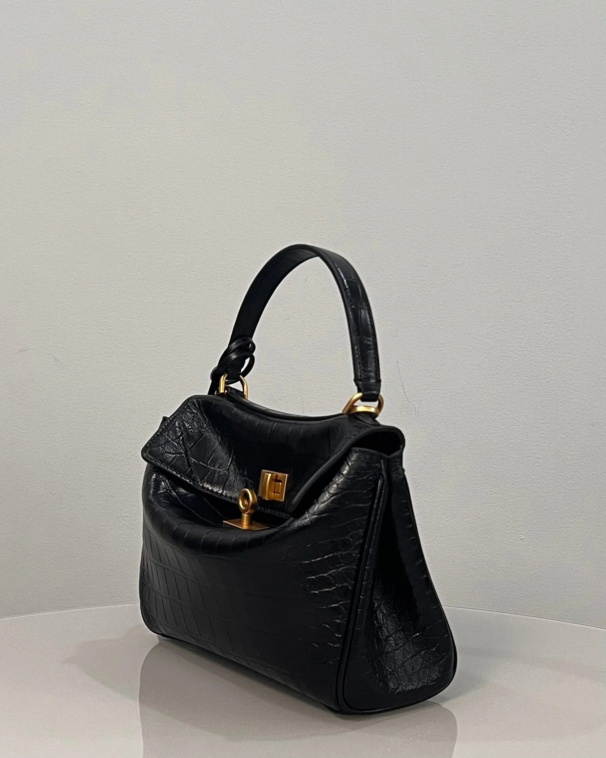 Balenciaga Mini Rodeo Bag 22 Black Crocodile Skin Gold Hardwware